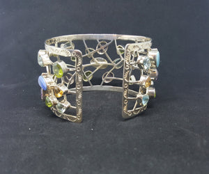 Natural Opal Amethyst Blue Topaz Citrine Peridot sterling silver cuff bracelet