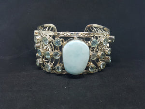 Natural Larimar Blue Topaz sterling silver cuff bracelet