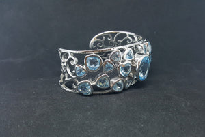 Natural Blue Topaz sterling silver cuff bracelet