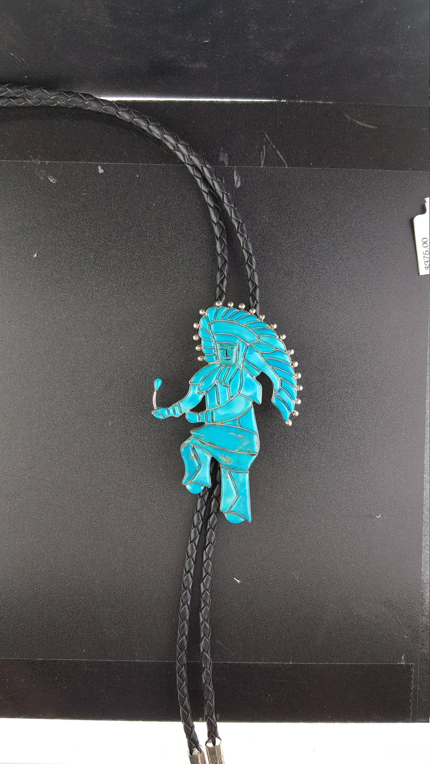 Kokopelli Inlay Turquoise sterling silver Bolo Tie