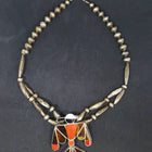 Native American Zuni Eagle Inlay tiger eye coral black onyx shell Sterling silver beaded necklace - VINTAGE