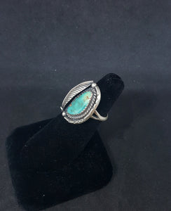 size 7 VINTAGE Navajo Royston Turquoise Feather Leaf sterling silver ring