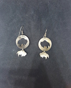 Vintage Navajo Buffalo sterling silver dangle earrings