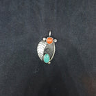 vintage Navajo leaf turquoise coral sterling silver pendant