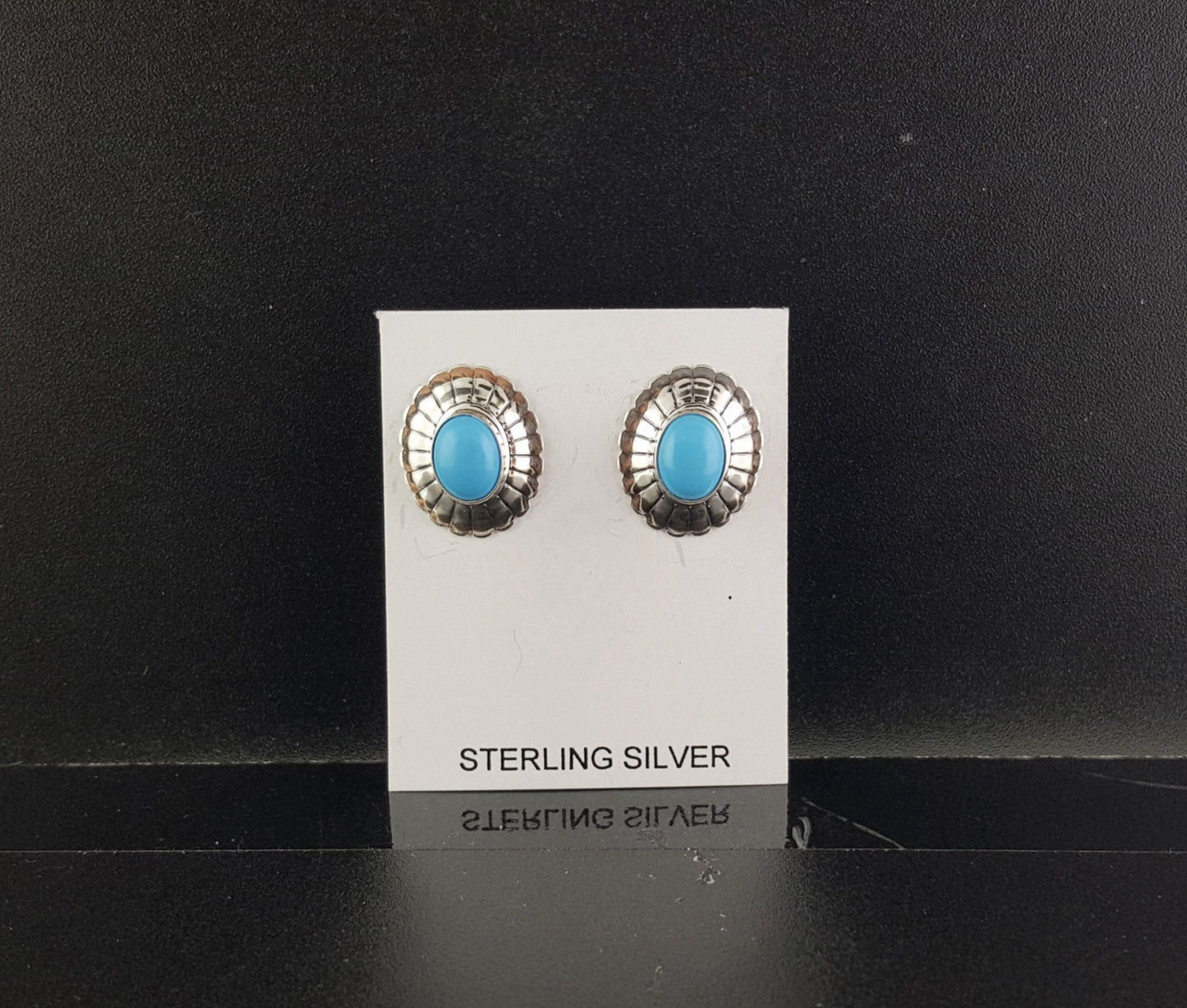 Southwest Kingman turquoise oval Sterling Silver post earrings