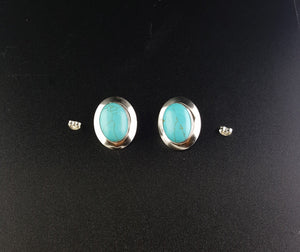 Southwest Big Oval Kingman Turquoise sterling silver post earrings