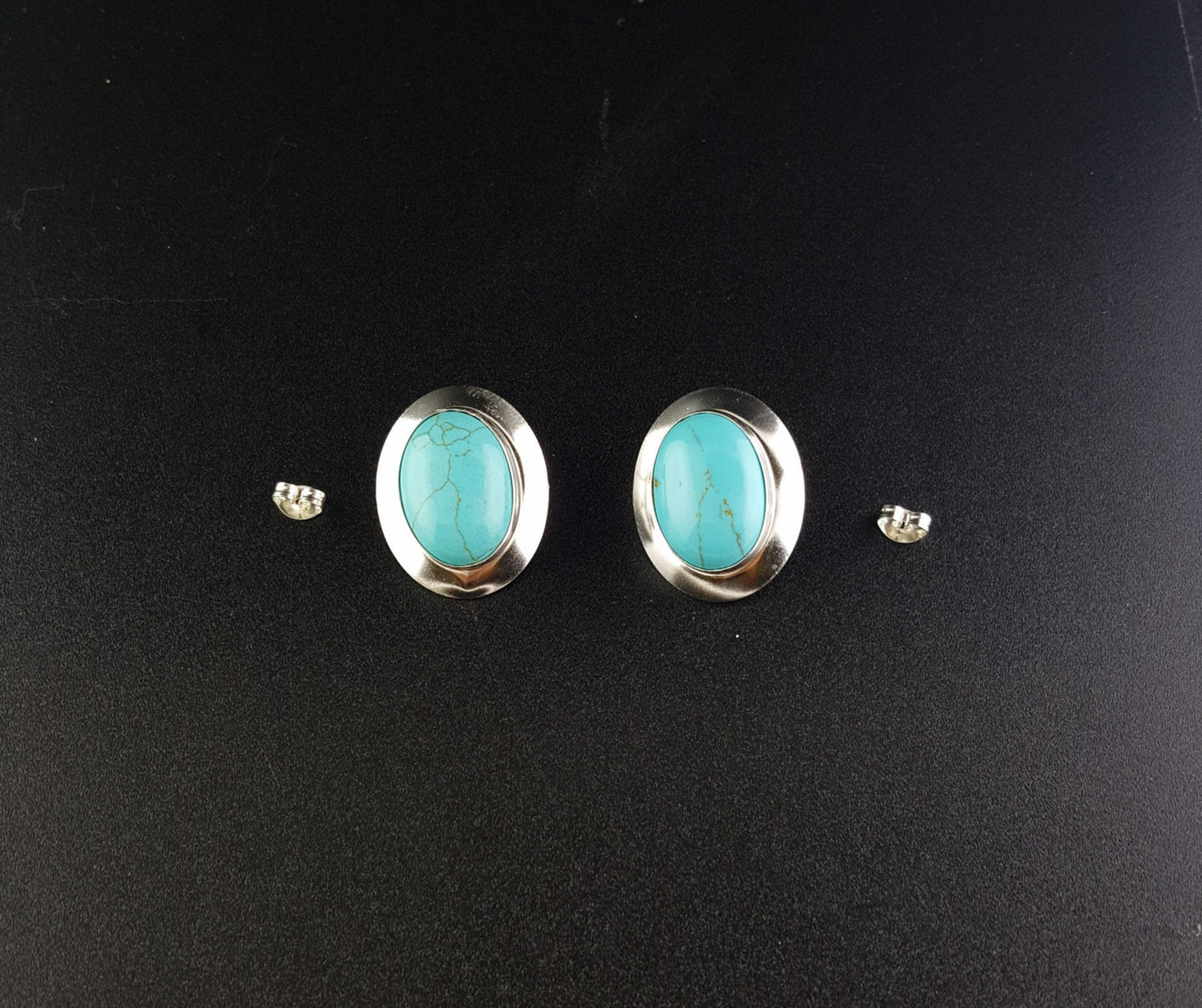 Southwest Big Oval Kingman Turquoise sterling silver post earrings