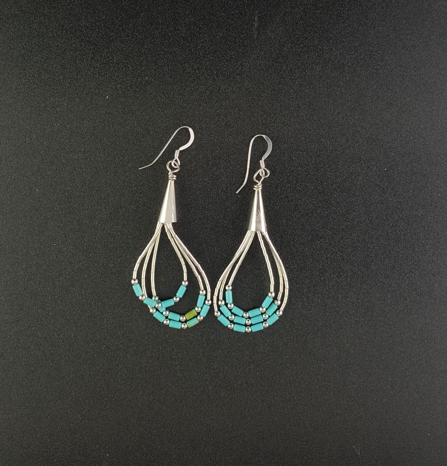 Loop liquid silver Kingman turquoise sterling silver dangle earrings