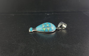 Medium Southwest Hot Air Balloon Inlay turquoise white fire opal sterling silver pendant