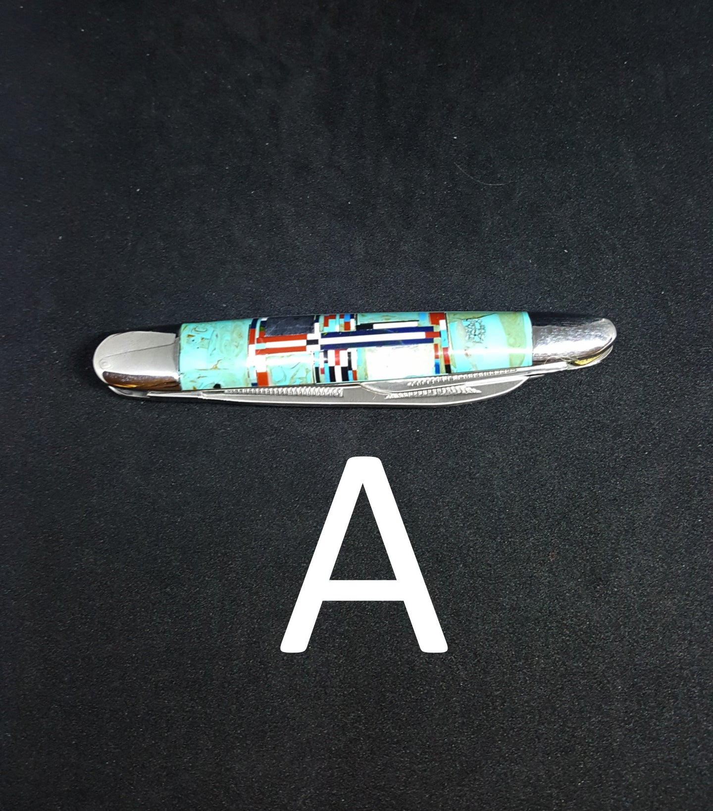 3 Blade Knife - turquoise inlay Southwestern Style