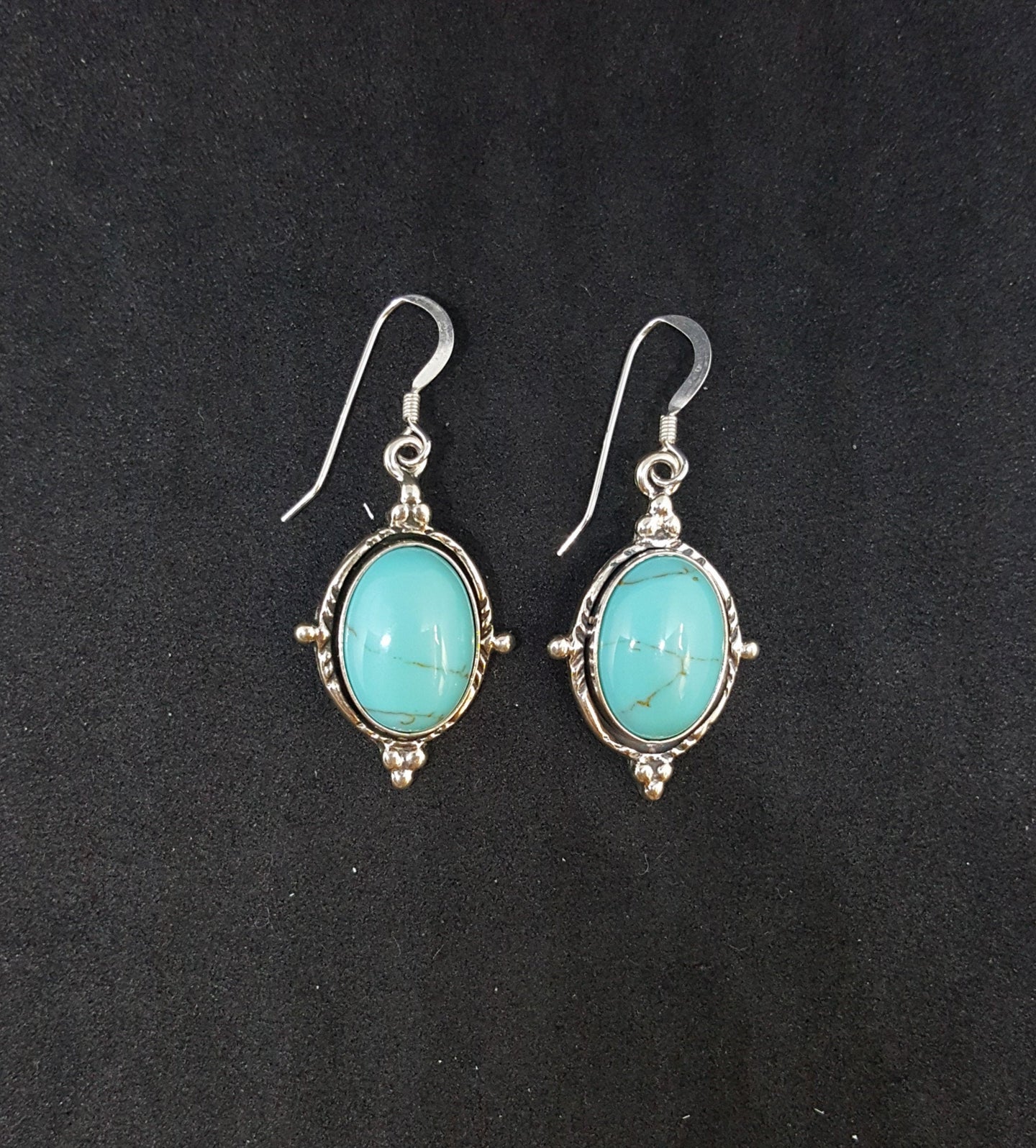 Southwest Big Oval 14x10mm Kingman Turquoise sterling silver dangle earrings