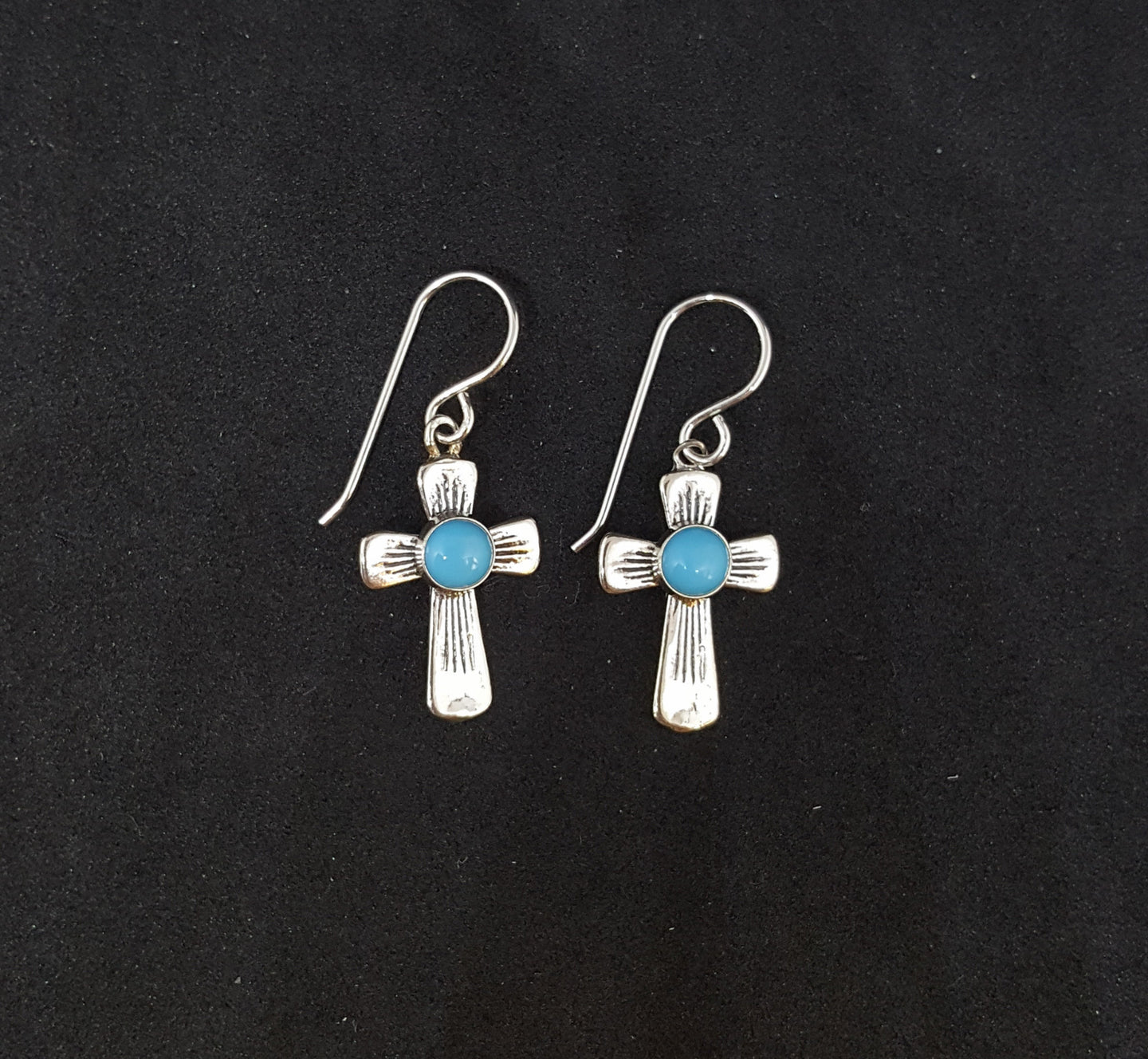 Southwest sleeping beauty turquoise Cross dangle earrings - Sterling silver - 5mm stone
