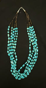 30 inches 5 strands Turquoise beads heshi shell sterling silver necklace