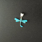 Blue Opal Inlay Dragon fly sterling silver pendant