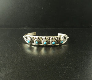 Bear Paw with turquoise dots sterling silver cuff bracelet