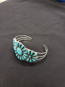 Turquoise cluster sterling silver cuff bracelet