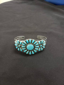 Turquoise cluster sterling silver cuff bracelet