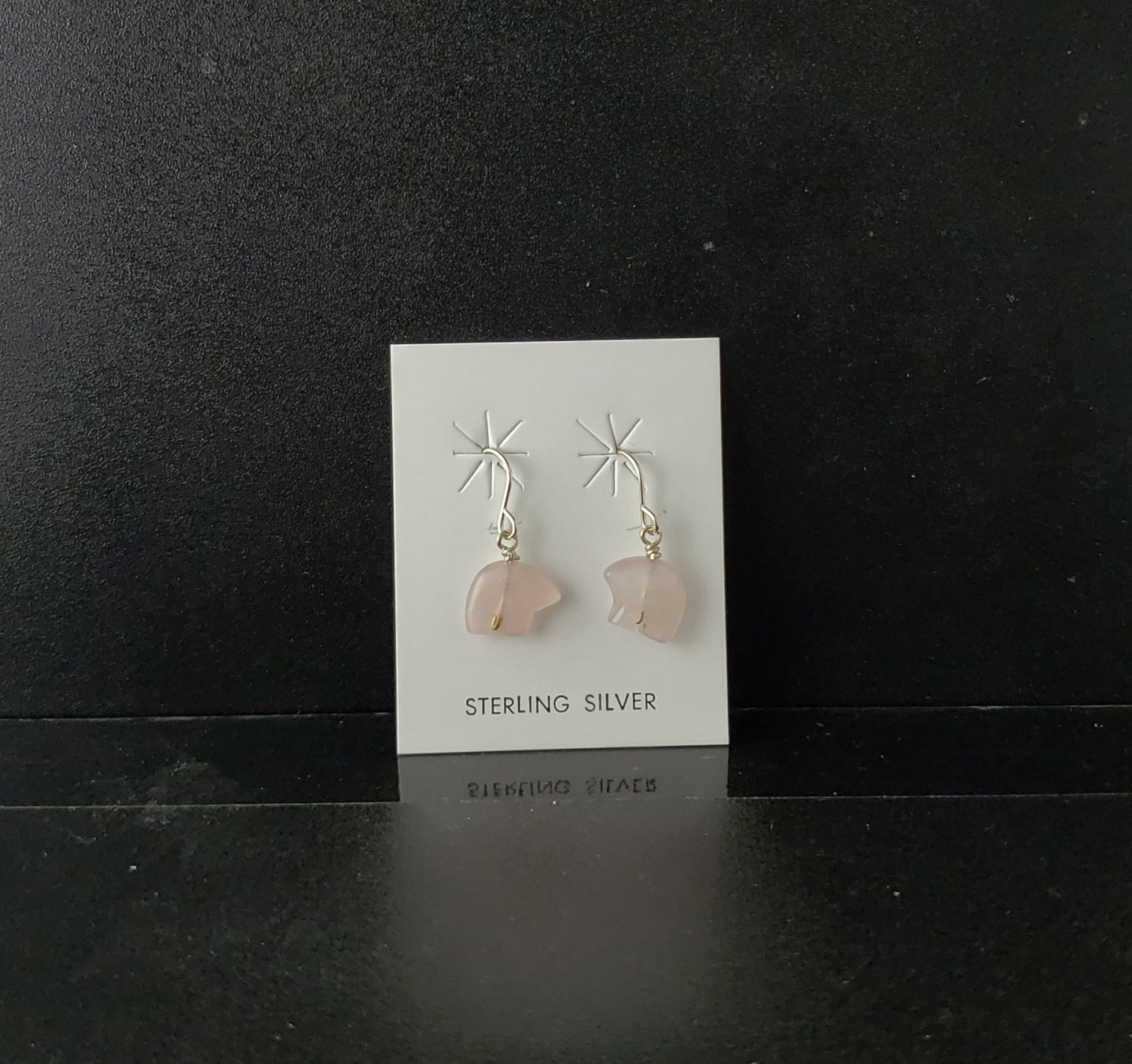 rose quartz bear sterling silver dangle earrings