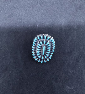 vintage Native American Zuni Cluster petit point sleeping beauty turquoise sterling silver ring - size 7 1/2 - adjustable ring