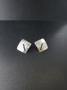 Vintage native American diamond shape stripe sterling silver post earrings