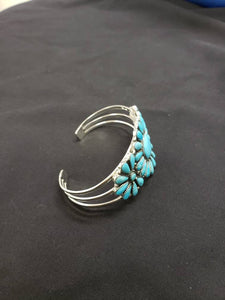 Turquoise cluster sterling silver cuff bracelet