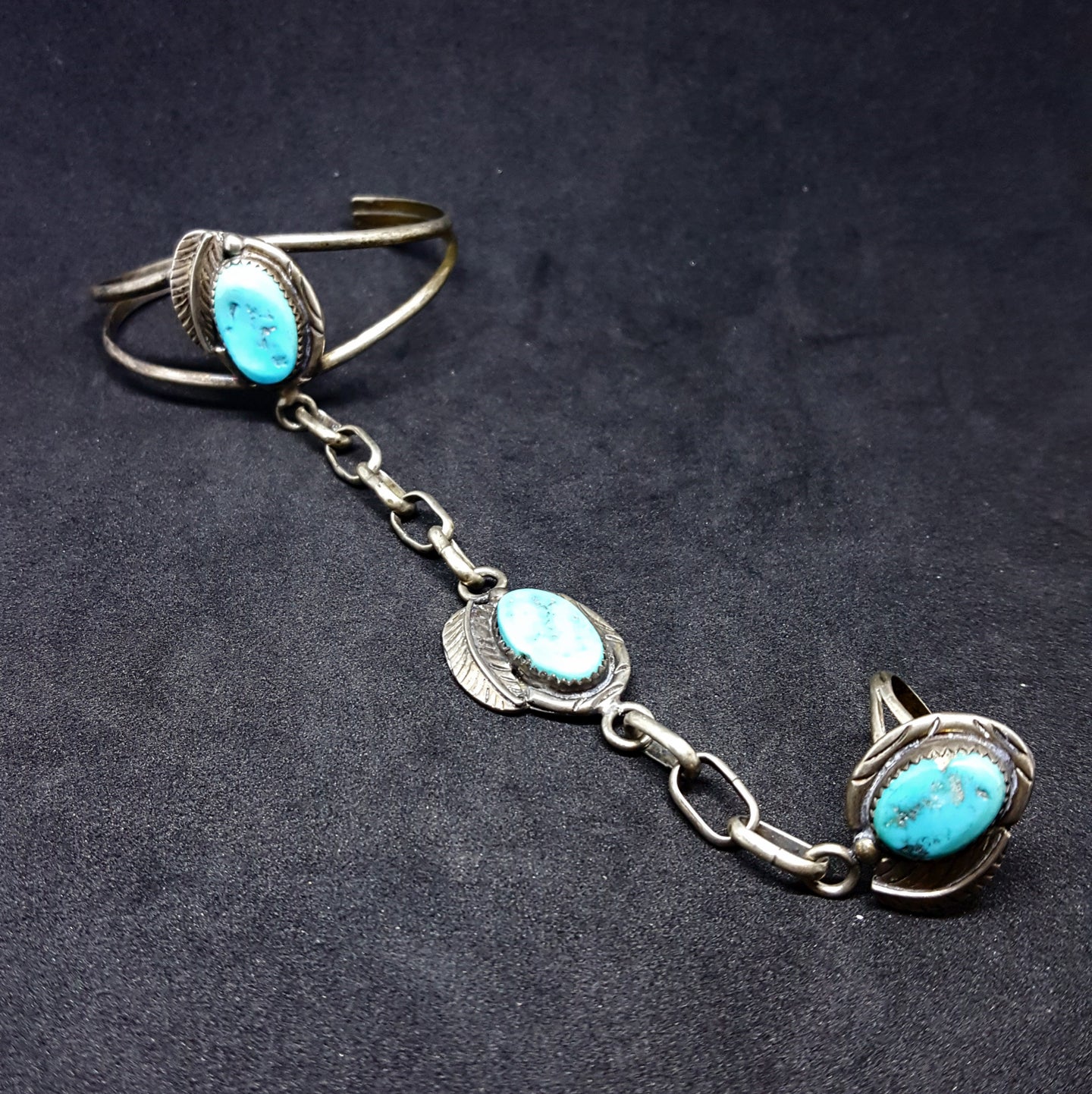 Navajo Cuff bracelet and Ring - Turquoise Sterling Silver - Vintage