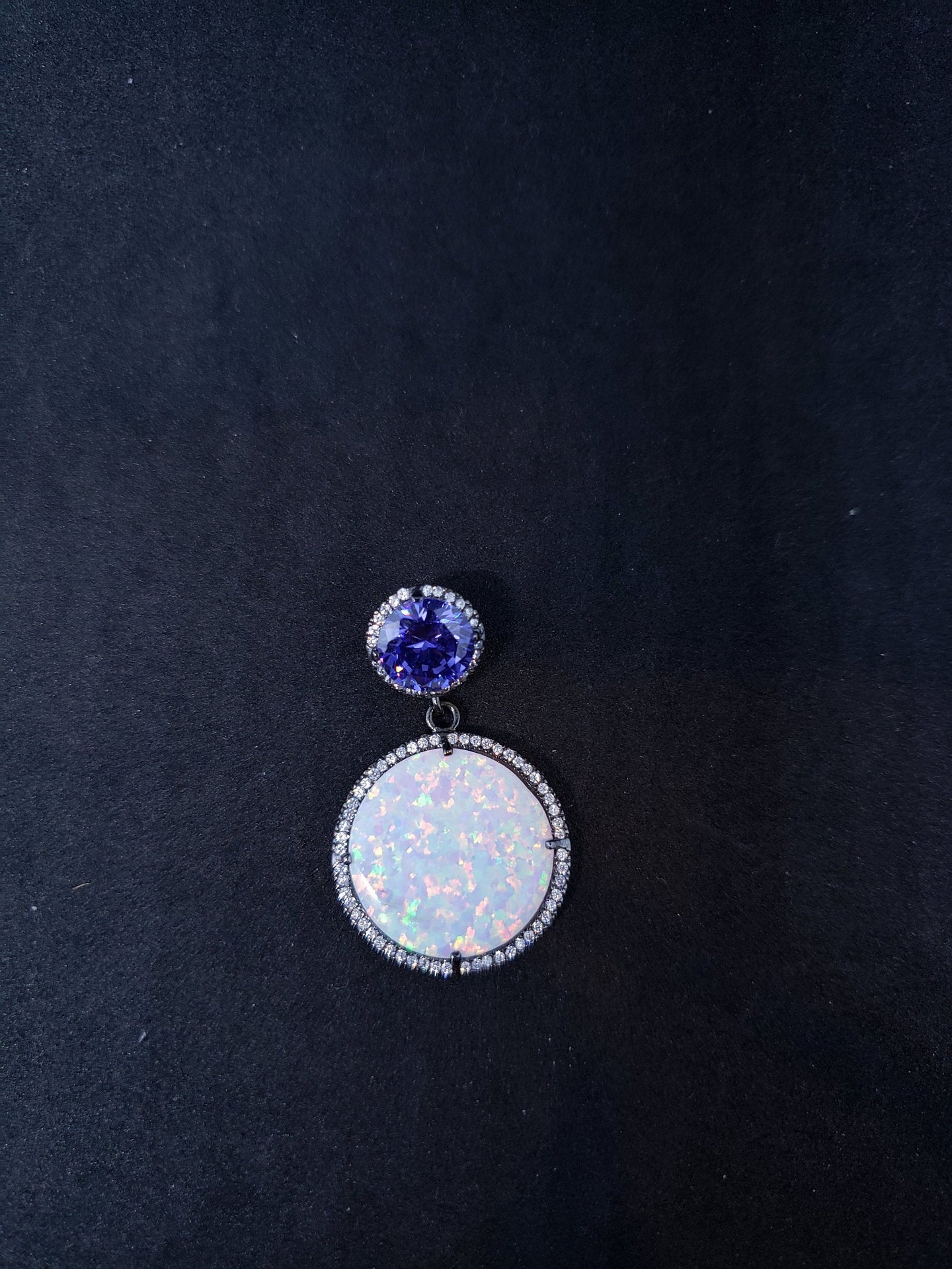 White fire opal amethyst  with CZ sterling silver round pendant