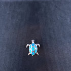 small turtle Inlay blue fire opal sterling silver pendant