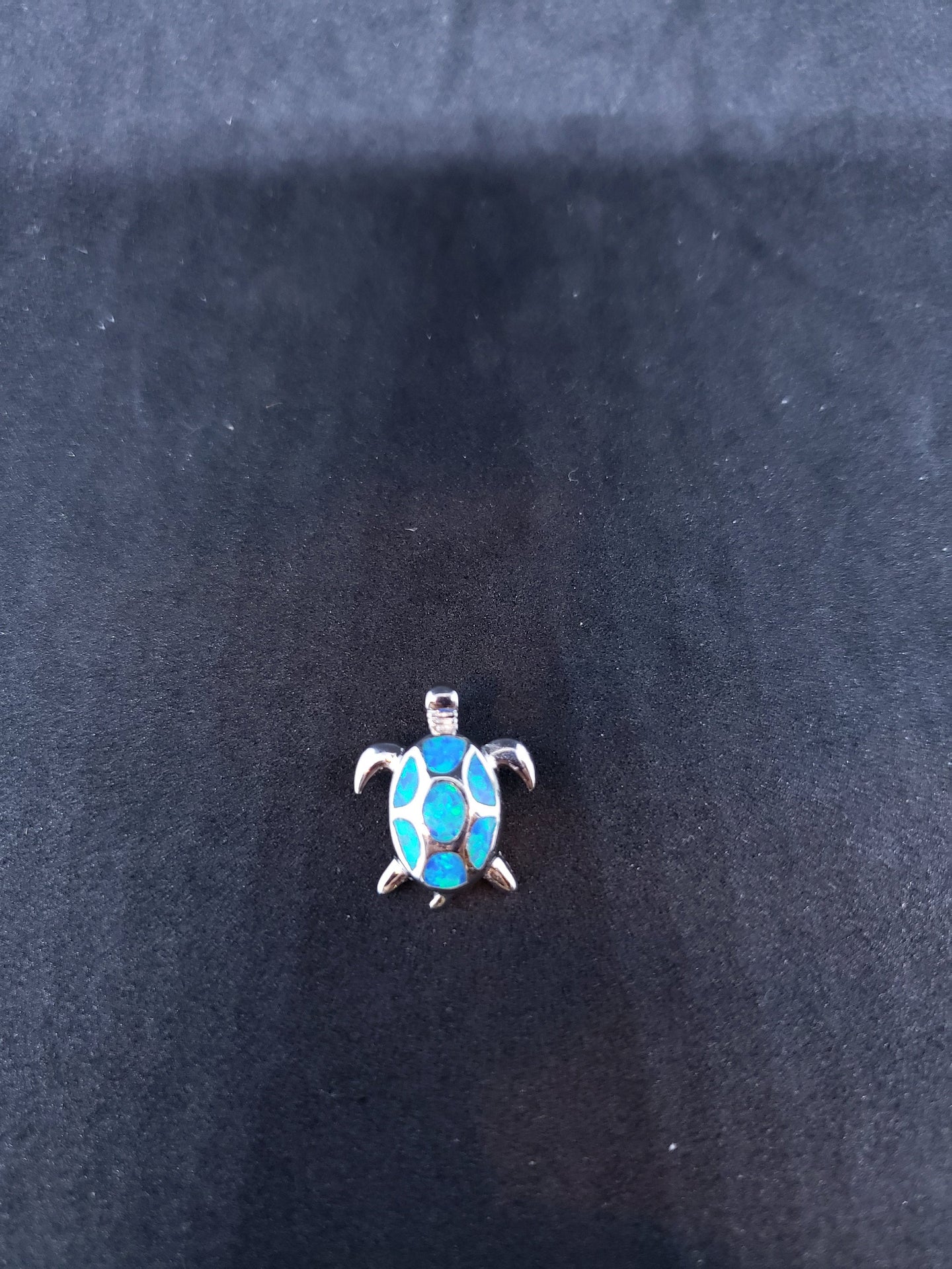 small turtle Inlay blue fire opal sterling silver pendant