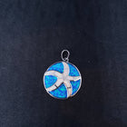 Sea life Star fish inlay white fire opal blue opal sterling silver round pendant
