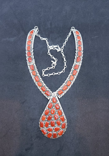 20 inches red coral sterling silver necklace