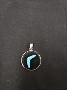 carving boomerang Blue fire opal  sterling silver round pendant