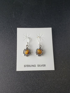 Tiger eye stone small flower sterling silver dangle earrings