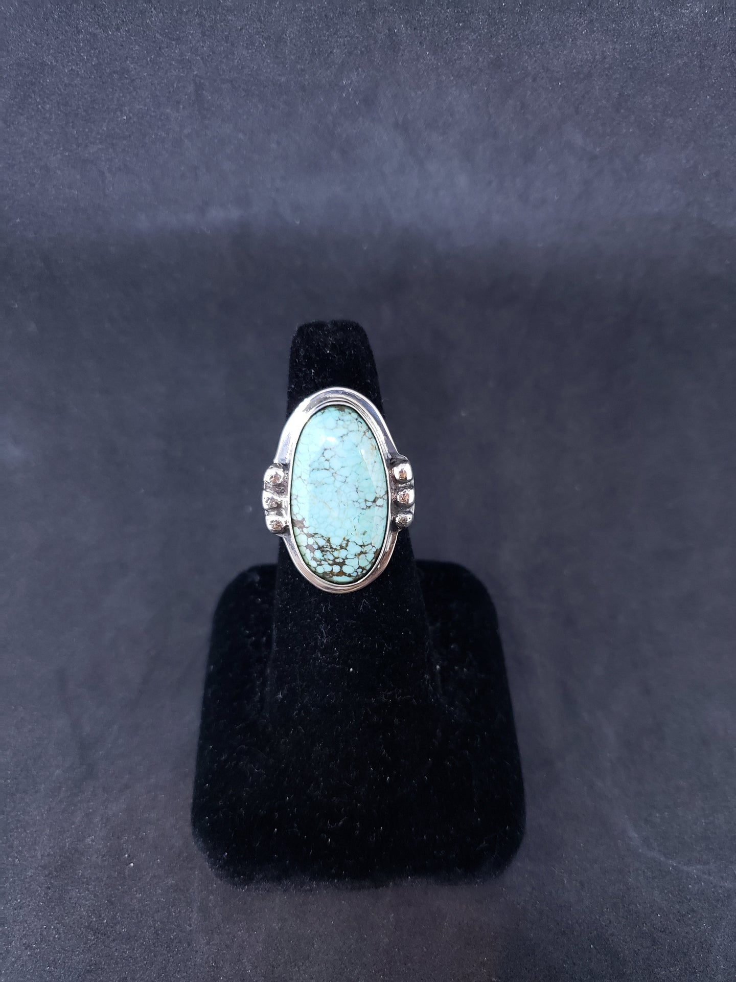 Size 7 1/2 royston turquoise spiderweb sterling silver ring