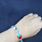 inlay multi stones turquoise blue opal white opal red coral pearl sterling silver link bracelet