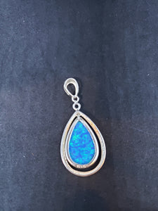 Blue fire opal teardrop sterling silver pendant