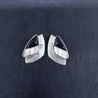 Vintage triangle design inlay black onyx pink pearl shell sterling silver post earrings