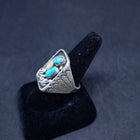 Vintage Navajo claw swirl design Kingman turquoise sterling silver rectangle men's ring size 13