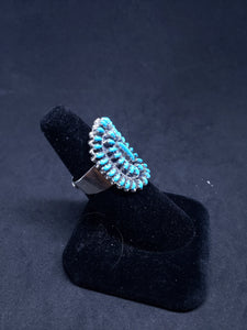 Vintage Zuni cluster petit point sleeping beauty turquoise sterling silver ring size 9 - adjustable ring