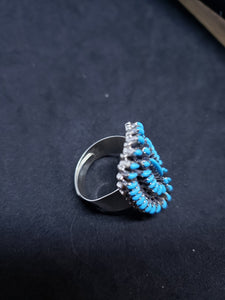 Vintage Zuni cluster petit point sleeping beauty turquoise sterling silver ring size 9 - adjustable ring