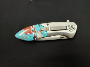 Micro inlay turquoise- stainless steel pocket knife