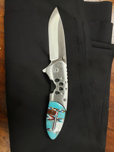 Micro inlay turquoise- stainless steel pocket knife