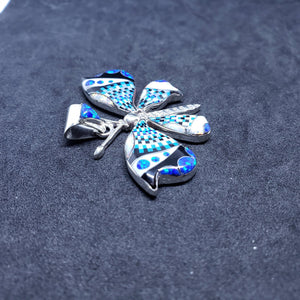 Southwest butterfly inlay blue fire opal white fire opal sterling silver pendant
