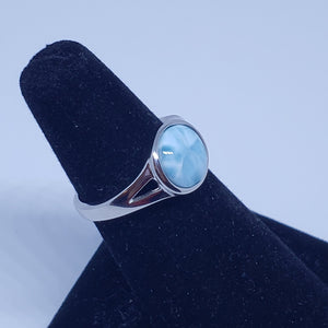 Size 7 1/4 round 10mm Natural blue Larimar sterling silver ring