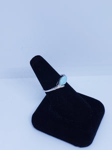 Size 9 marquise natural blue Larimar with CZ sterling silver ring