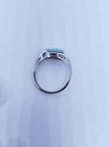 Size 9 marquise natural blue Larimar with CZ sterling silver ring