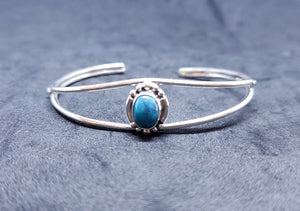 New Navajo oval Kingman turquoise sterling silver cuff bracelet