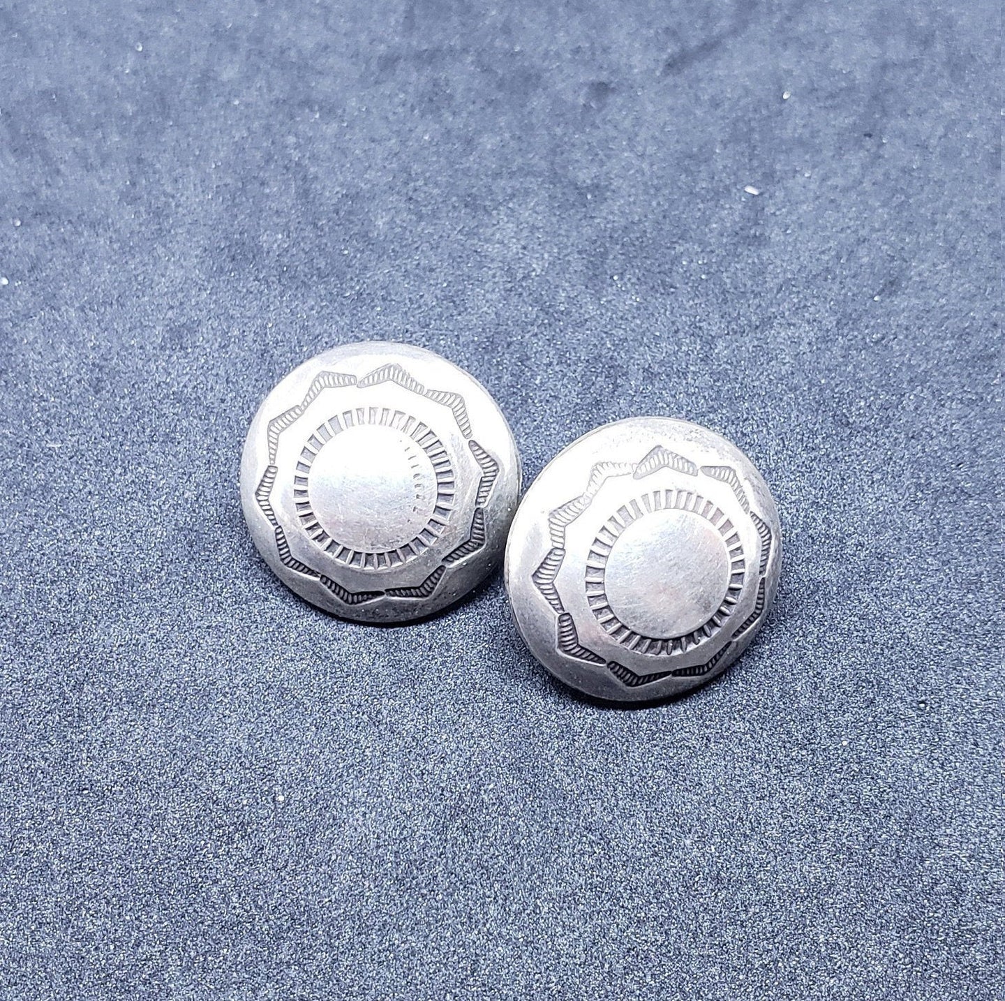 Hand stamped earring sterling silver - vintage screw backs