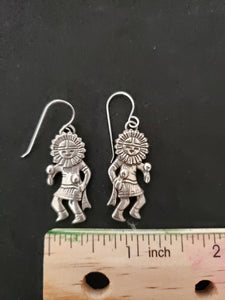 Vintage dancing Kachina Sun face sterling silver dangle earrings