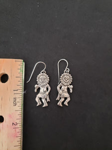 Vintage dancing Kachina Sun face sterling silver dangle earrings